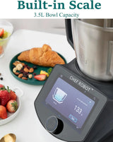 Smart Food Processor UltraCook All-in-One Auto Cooking Machine,3.5L Capacity,600 Online Recipes, Built-in Scale, 7 inch TFT Screen, Self-Cleaning, Multifunctional Kitchen Appliance (CR-7-Black)
