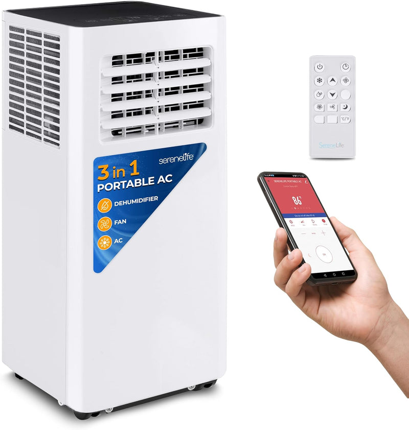Portable Air Conditioner– 8,000 BTU 3-in-1 AC Unit with Cooling, Dehumidifier & Fan –w/ Remote Control, Window Mount Kit, Wheels, Quiet Operation for Rooms up to 300 sq ft A2041