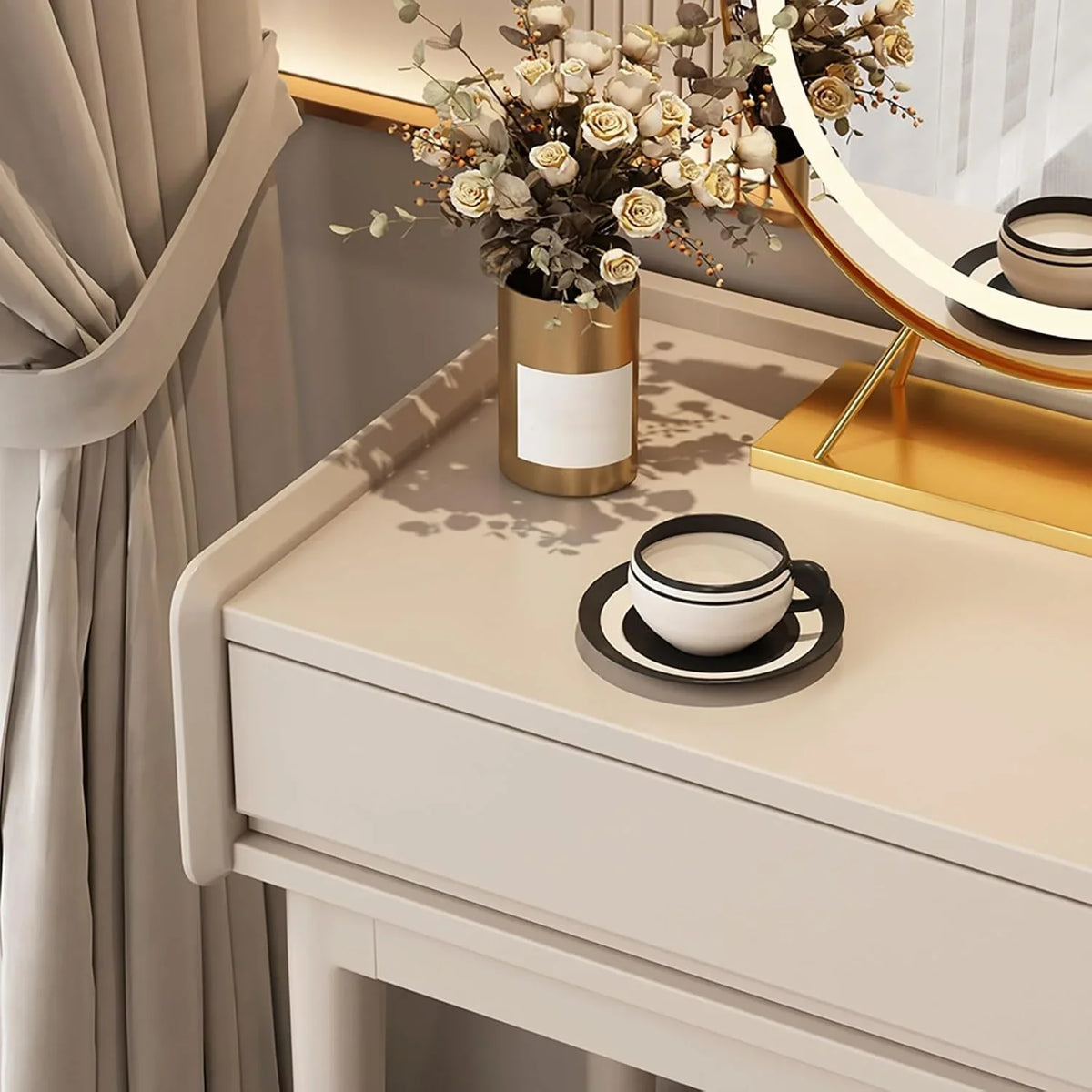 Makeup Vanity Desk with Drawers with Cushioned Stool Modern Vanity Desk Bedroom Vanity Set with Detachable Mirror and Makeup Box for Bedroom Girls Women