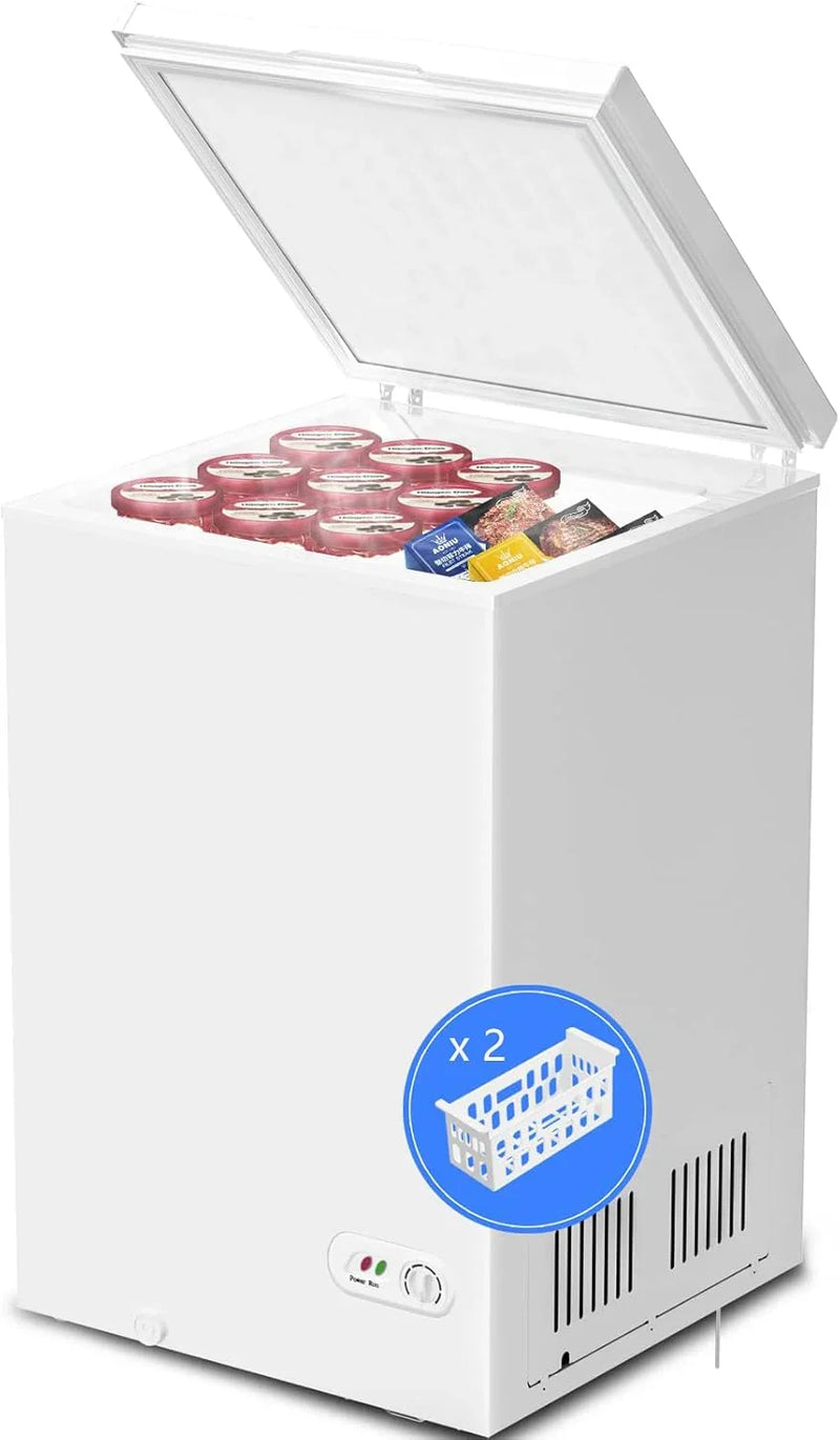3.5 Cubic Feet Chest Freezer with 2 Removable Baskets Free Standing Top Open Door Compact Freezer with Adjustable Temperature for Home/Kitchen/Office/Bar (3.5 Cubic Feet, White) D8696