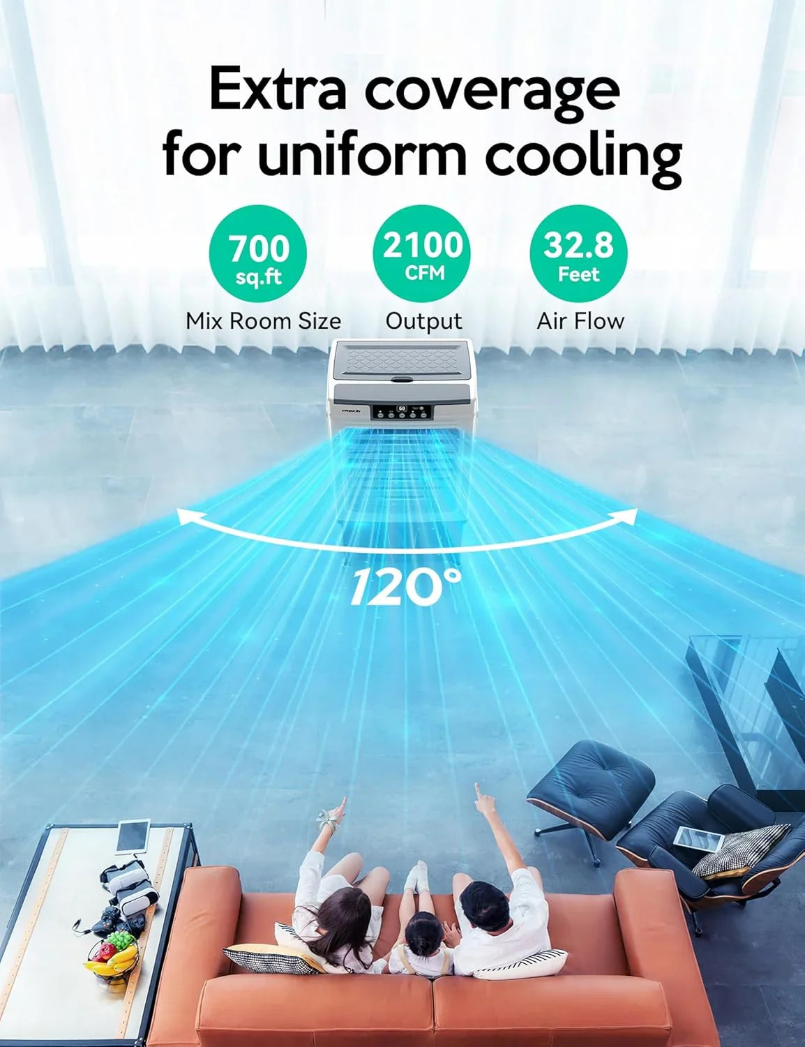 Evaporative Cooler, Air Cooler, 120°Oscillation Swamp Cooler with Remote Control, 24H Timer, 3 Wind Speeds for Outdoor Indoor Use,8 Gallon