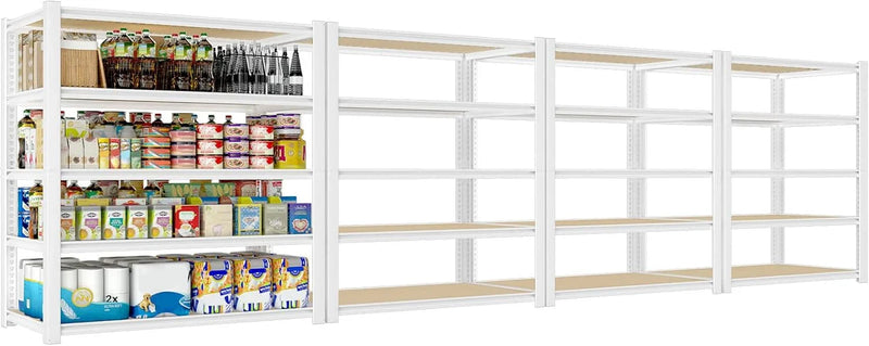 28-inch wide x 12-inch deep x 59-inch high closet storage rack - 5 layers of white metal connected shelves, adjustable heavy-duty garage shelves, practical shelf-style storage rack for kitchen storage, 4-piece set T194