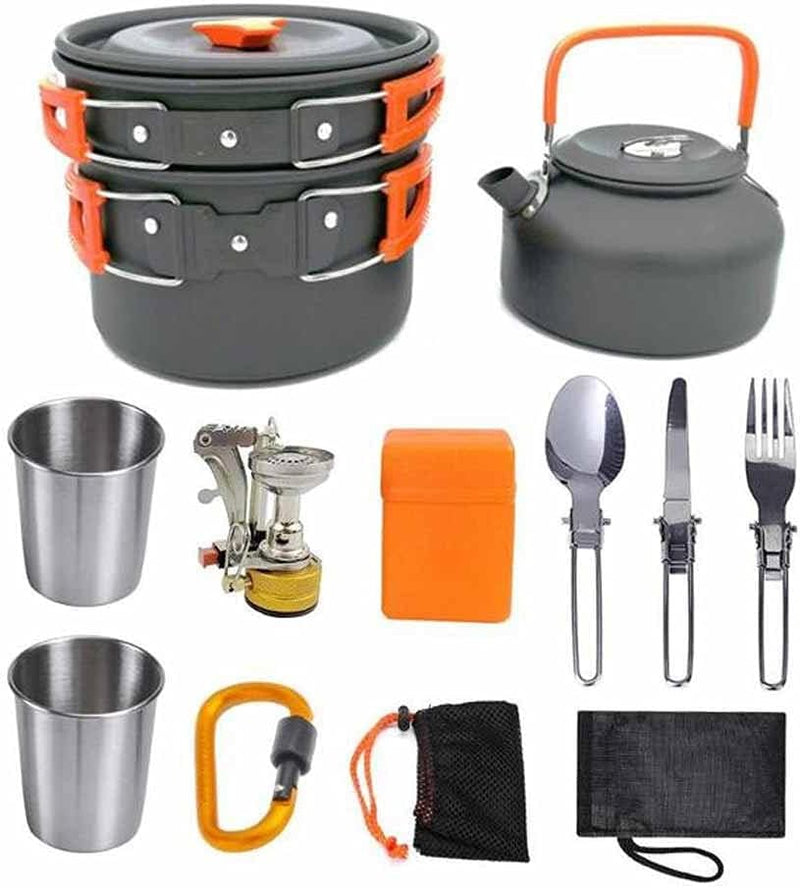 Camping cooking set - picnic cooking pot set - outdoor hiking and barbecue tableware set - camping travel supplies set including frying pan, water jug and stove H2643