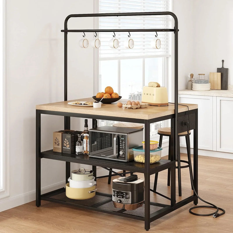 Kitchen Island, Kitchen Island with Storage, Bakers Rack, Island Table for Kitchen, Bakers Rack with Storage, Large Kitchen Island Table, Coffee Bar Table with Shelf,5 Racks,Pear Wood White A9872