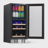 Newair 15 Dual Zone Beverage Cooler with Removable Beech Wood Shelves, Stainless Steel