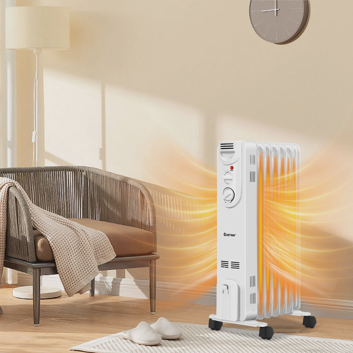 1500W Electric Oil Filled Radiator Space Heater 5-Fin Thermostat Room Radiant