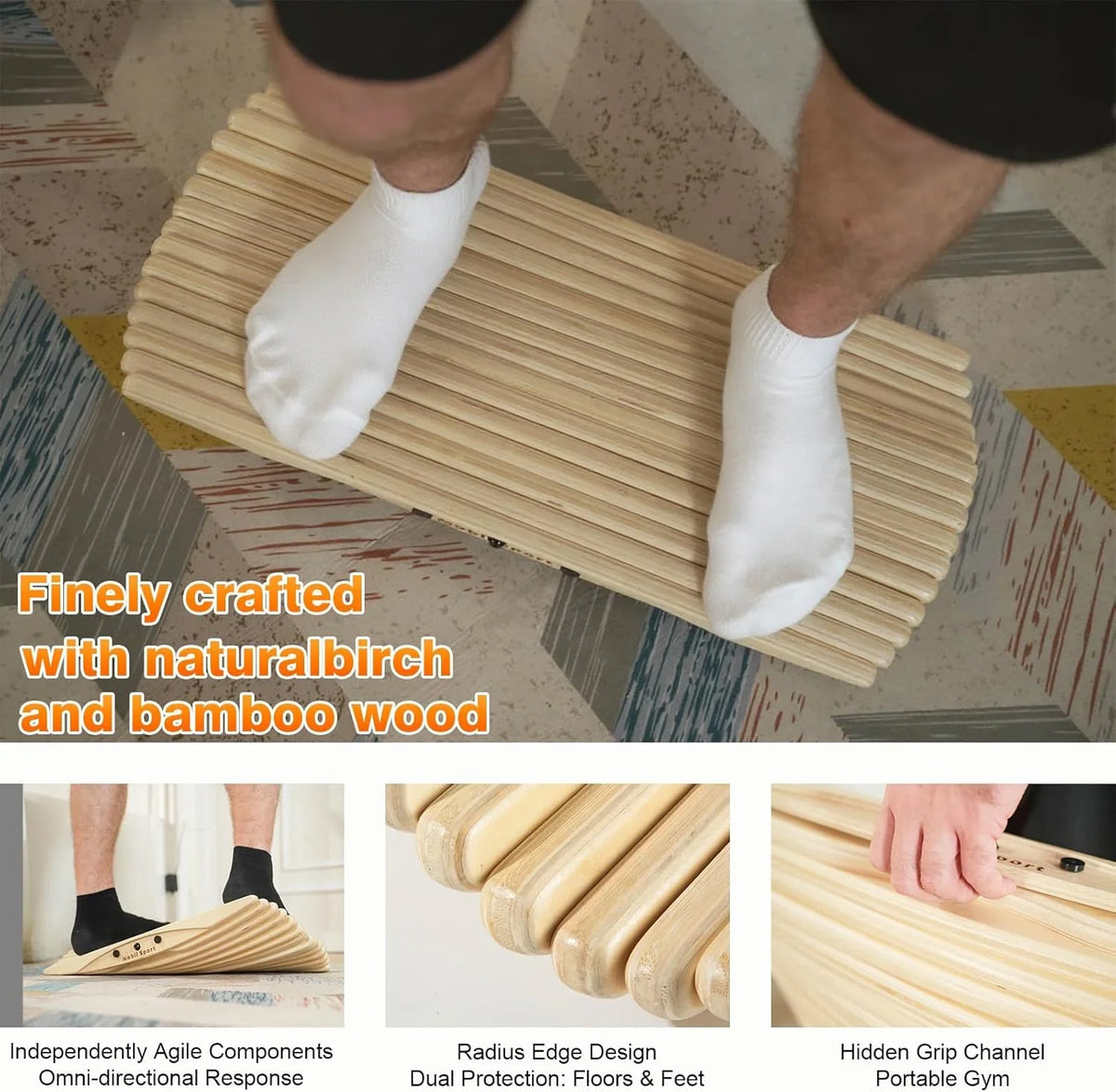 Standing Desk Balance Board Mat | Anti-Fatigue Handcrafted Wooden Wobble Board for Foot, Knee & Back Pain Relief | Simulate Surfing/Skiing/Skateboarding Movements