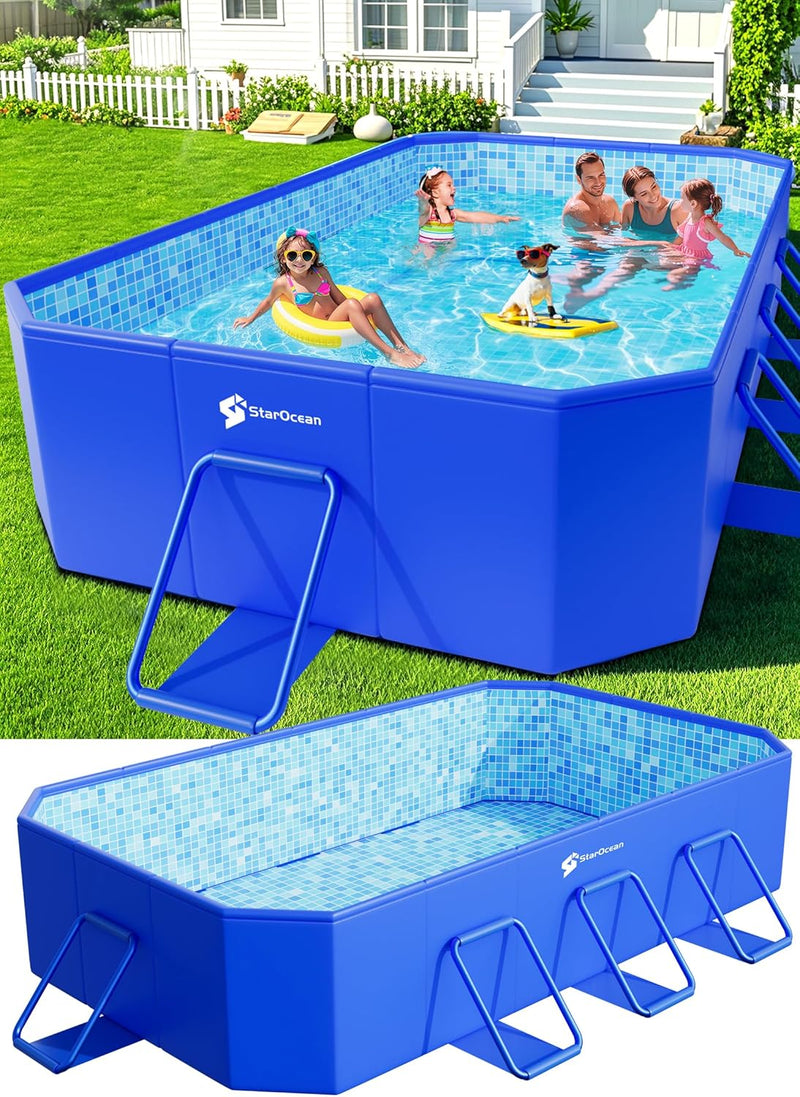 Foldable Pool, Large Non-Inflatable Swimming Pool For Kids,Adult Collapsible Pools Hard Plastic Shell, Oversized Thickened,Portable Folding Kids Pools for Backyard-Mosaic Design-115"x66"x20" N8507
