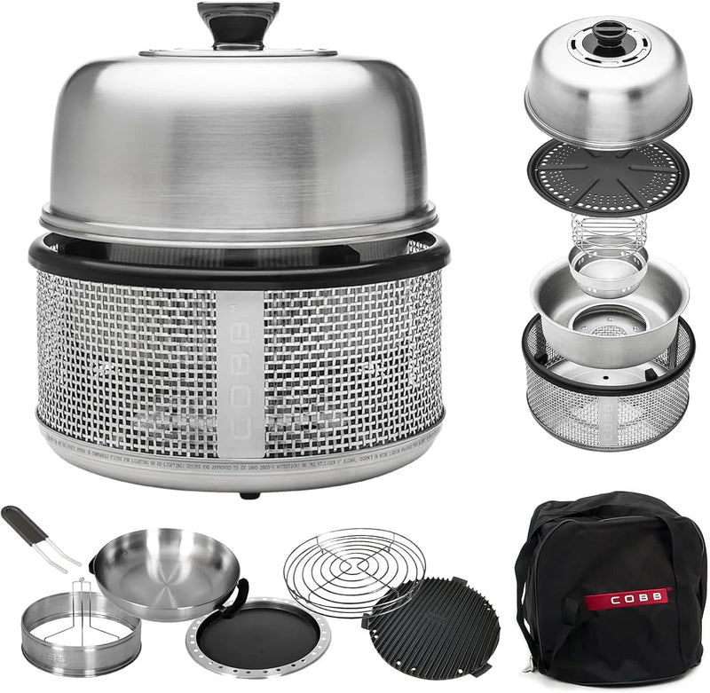 Stainless steel non-smoking portable tabletop charcoal grill with a frying pan, an outdoor barbecue grill with 10 functions, suitable for camping, boats and RVs, is the perfect combination for an outdoor kitchen (fully equipped) B3759