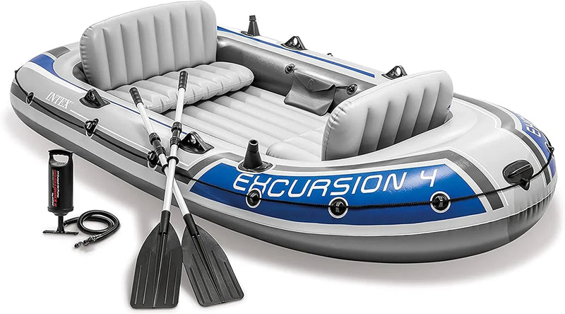 Excursion Inflatable Boat Series: Includes Deluxe 54in Boat Oars and High-Output Pump – SuperTough PVC – Adjustable Seats with Backrest – Fishing Rod Holders – Welded Oar Locks Q4724
