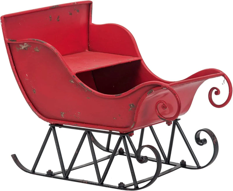 Christmas Sleigh Outdoor Decorations Large-sized Worn Red Metal Santa Sleigh Toy Decoration Gift Basket Winter Decorations Indoor Christmas Garden Santa Sleigh Decoration - 39 inches (Sleigh-L) Z5082