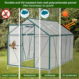 6'x10' Walk-in Greenhouse with 4mm 800G Polycarbonate Panels - Heavy-Duty Aluminum Frame, Wind/Snow Resistant for Gardening, Includes Sliding Door & Ventilation Windows (Green)