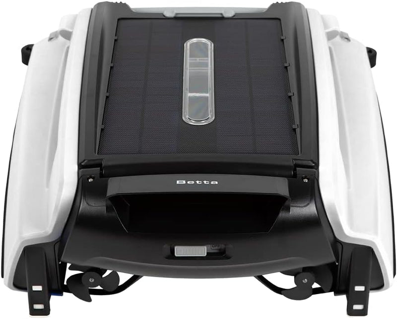 Solar Powered Automatic Robotic Pool Surface Skimmer Cleaner with 30-Hour Continuous Cleaning Battery Power and Re-Engineered Twin Salt Chlorine Tolerant Motors (Blue) J5301