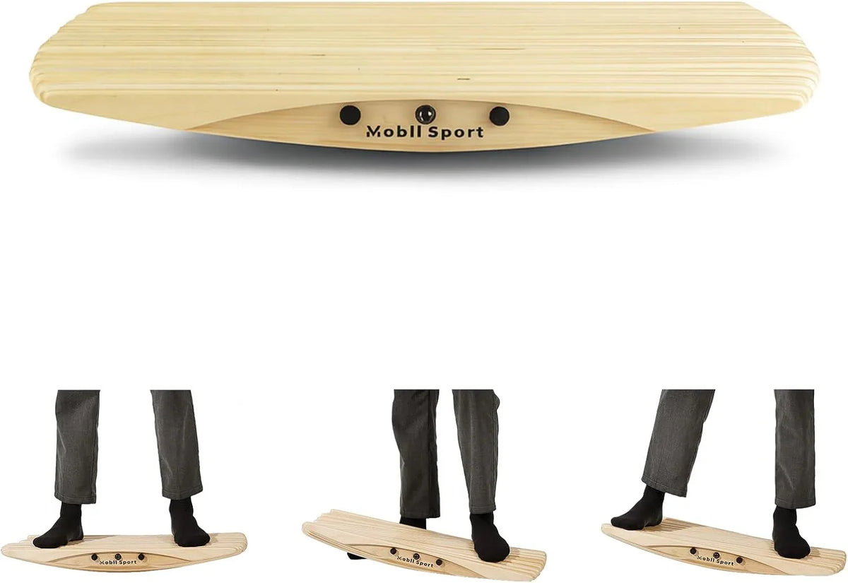 Standing Desk Balance Board Mat | Anti-Fatigue Handcrafted Wooden Wobble Board for Foot, Knee & Back Pain Relief | Simulate Surfing/Skiing/Skateboarding Movements
