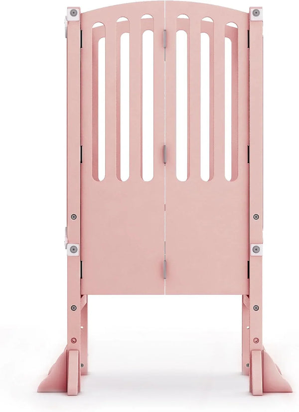 Infant Tower Stool - Modern Style - White: A foldable and height-adjustable Montessori wooden learning furniture with a fixed device I9779