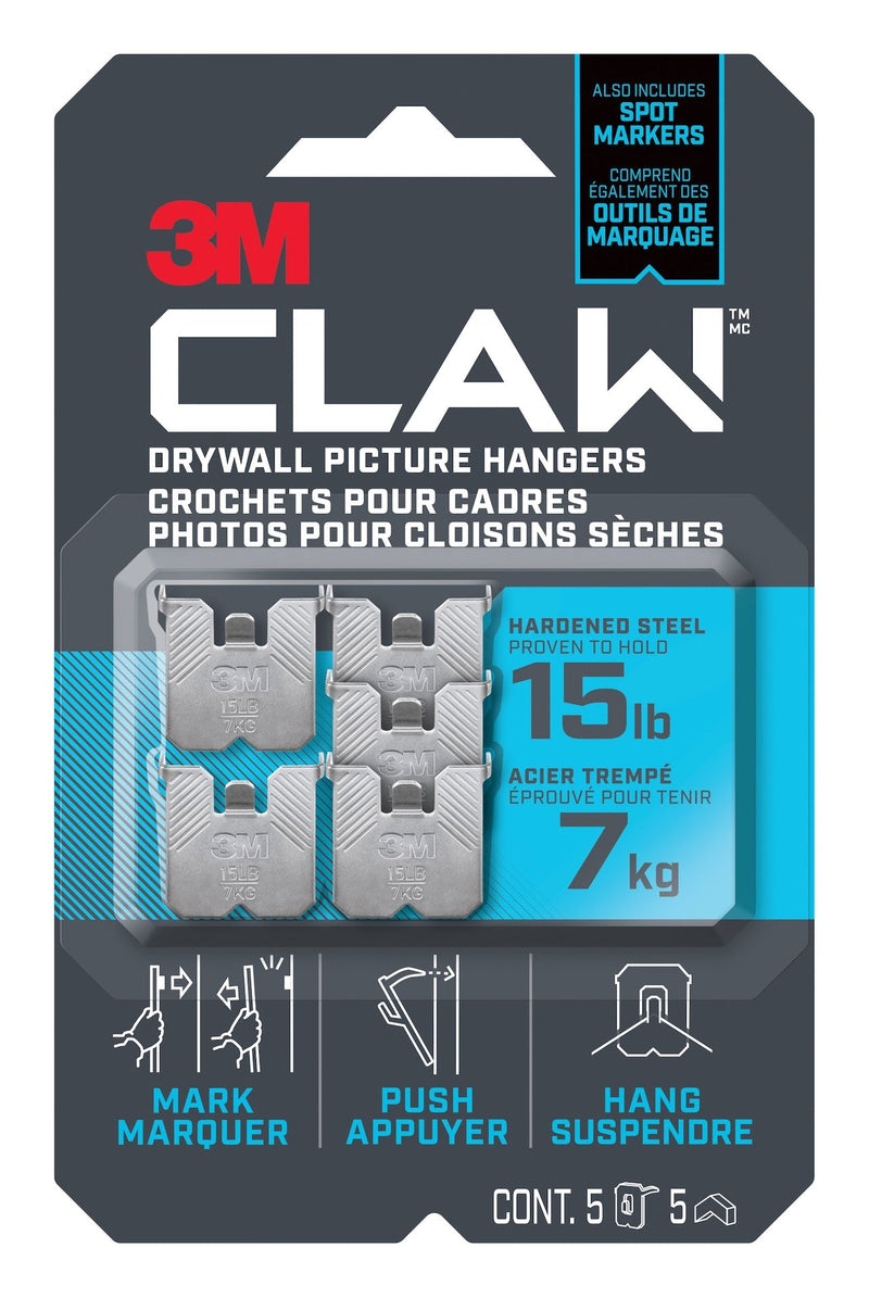 Claw DrywAll Picture Hanger, 15-lb Capacity, 5 Hangers per Pack Z396