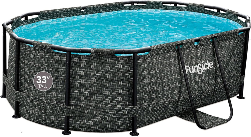 167 by 98 by 39.5 Inches Oasis Designer Oval Frame Outdoor Above Ground Swimming Pool Pool Set with Accessories, Dark Herringbone Gray Q2838
