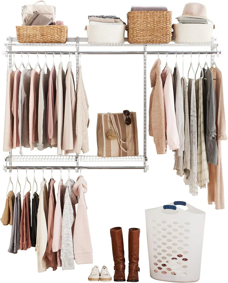 Configurations Custom Closet Kit 4-8 Ft. Adjustable Metal Wire Shelving White Finish Expandable Organization System Hardware Included for Home Closet/Pantry/Laundry/Mudroom S1422