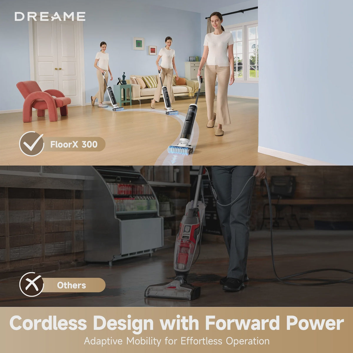 Dreame FloorX 300 Wet Dry Vacuum Cleaner, Vacuum Mop All in One with Auto Self-Cleaning, Floor Cleaner Machine for Hard Floor, 35 Mins Runtime,...