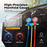 110V 1/4 HP 3.5CFM Single Stage Rotary Vane Air Vacuum Pump and AC Manifold Gauge Set Kit with Thermometer for R134a R12 R22 R502 R410a HVAC Air Conditioning Refrigeration Recharging Red
