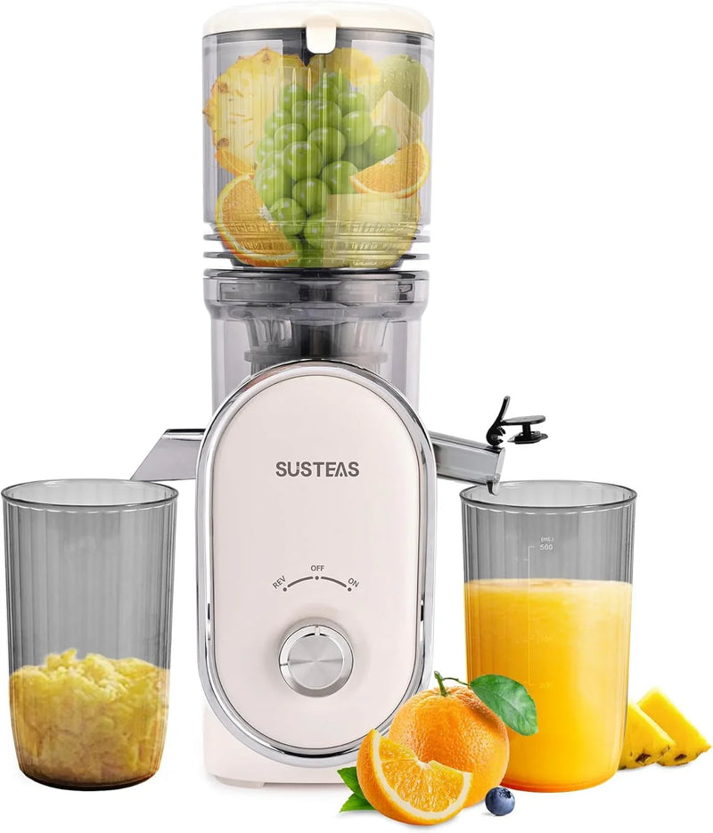 Cold press juicer, 5.3-inch feed opening, slow-speed mixing type machine, power 300 watts, capable of extracting whole fruits and vegetables, easy to clean, high juice output, white appearance Q5284