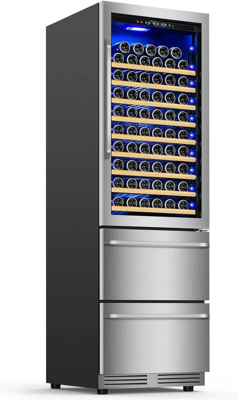 24 Inch Dual Drawer Fridge Under Counter with Wheels, Outdoor Beverage Refrigerator for Patio, Stainless Steel Weather-Proof, Freestanding or Built-In Installation, Ideal for Home and Commercial Use N2542