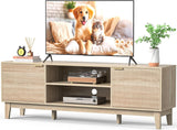 70" TV Stand Room, Fluted Mid-Century Modern TV Console for TVs up to 80 inch, Farmhouse Entertainment Center with 2 Storage, Media Console Table Room, Oak