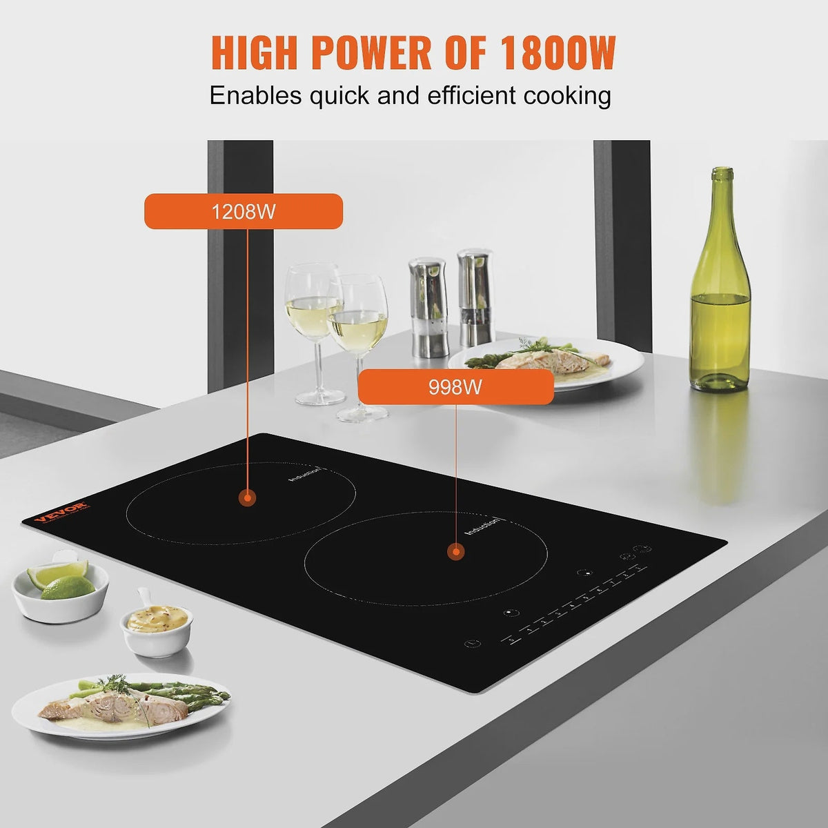 BENTISM 12 inch Electric Cooktop 2 Burners 1800W Stove Top Touch Control