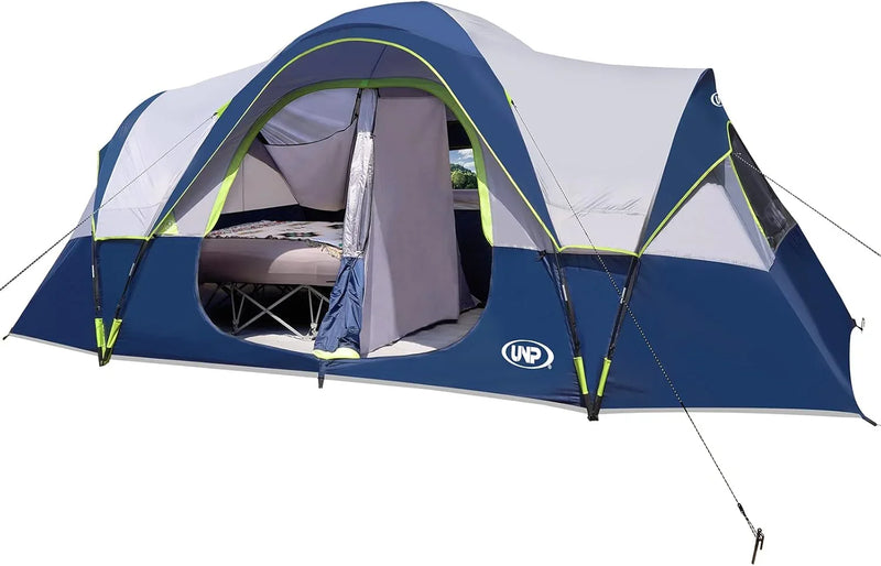 Camping Tent 10-Person-Family Tents, Parties, Music Festival Tent, Big, Easy Up, 5 Large Mesh Windows, Double Layer, 2 Room, Waterproof, Weather Resistant, 18ft x 9ft x78in D6714