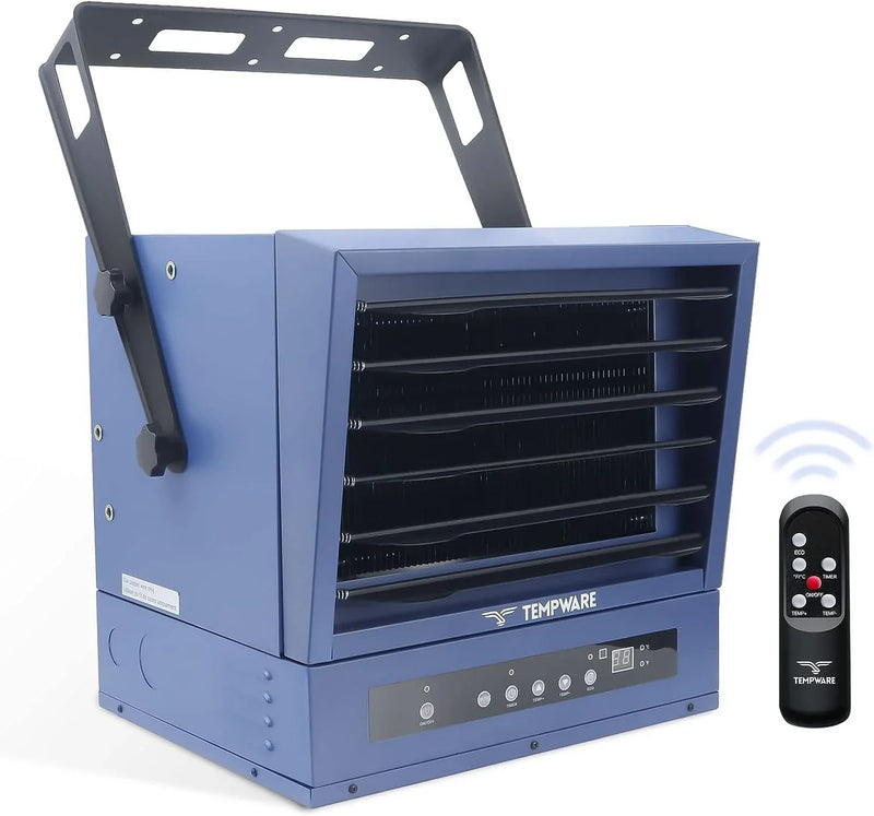Electric Garage Heater, 7500-Watt Digital Fan-Forced Ceiling Mount Shop Heater with Full-Function Remote, 240-Volt Hardwired Heater with 12-Hour Timer, Ideal for Workshop V5725