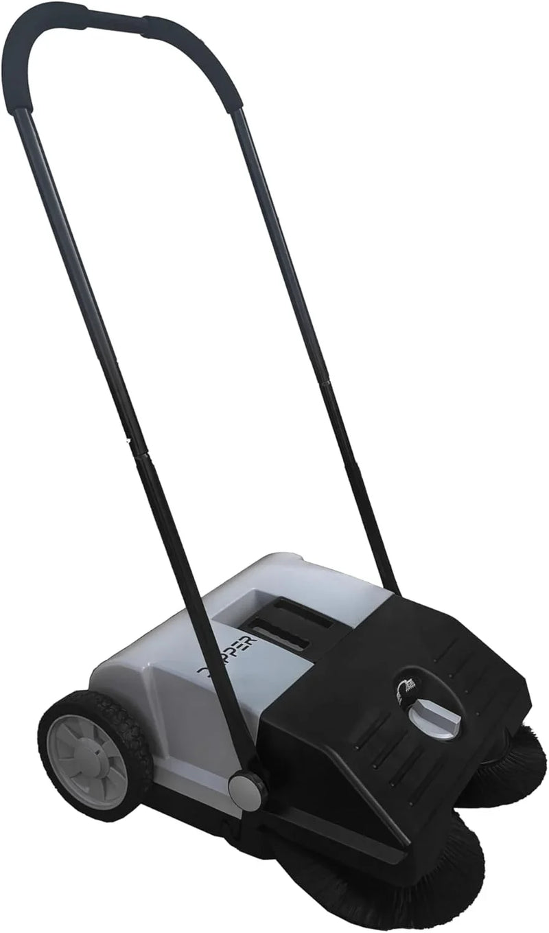 Walk-Behind Outdoor Hand Push Floor Sweeper - 5.25 Gallon Capacity - 25.5" Sweeping Width - Sweeps up to 27,900 ft² / Hour, Grey Q328