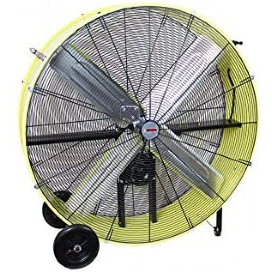 K Tool International 42′′ Belt Drive Drum Fan; Industrial, Garage, Shop, High Speed 2-Speed, Durable, Cut-Off Protection, Easy Mobility Rubber Wheels; SAFETY YELLOW KTI77743 E9308