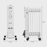 1500W Electric Oil Filled Radiator Space Heater 5-Fin Thermostat Room Radiant