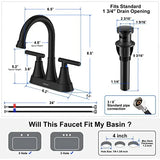 Bathroom Faucets for Sink 3 Hole, Hurran 4 inch Matte Black Bathroom Sink Faucet with Pop-up Drain