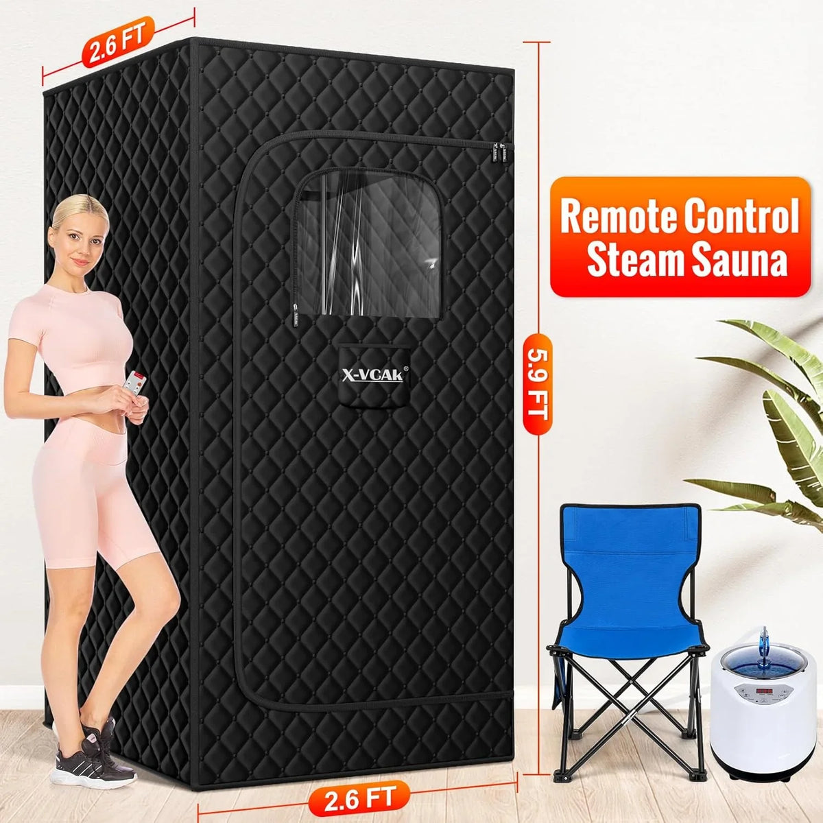 Upgraded Sauna Box for Relaxation, Detoxification, Portable Steam Sauna for Home with Steamer, 9 Levels, 2.6’ x 2.6’ x 5.9’