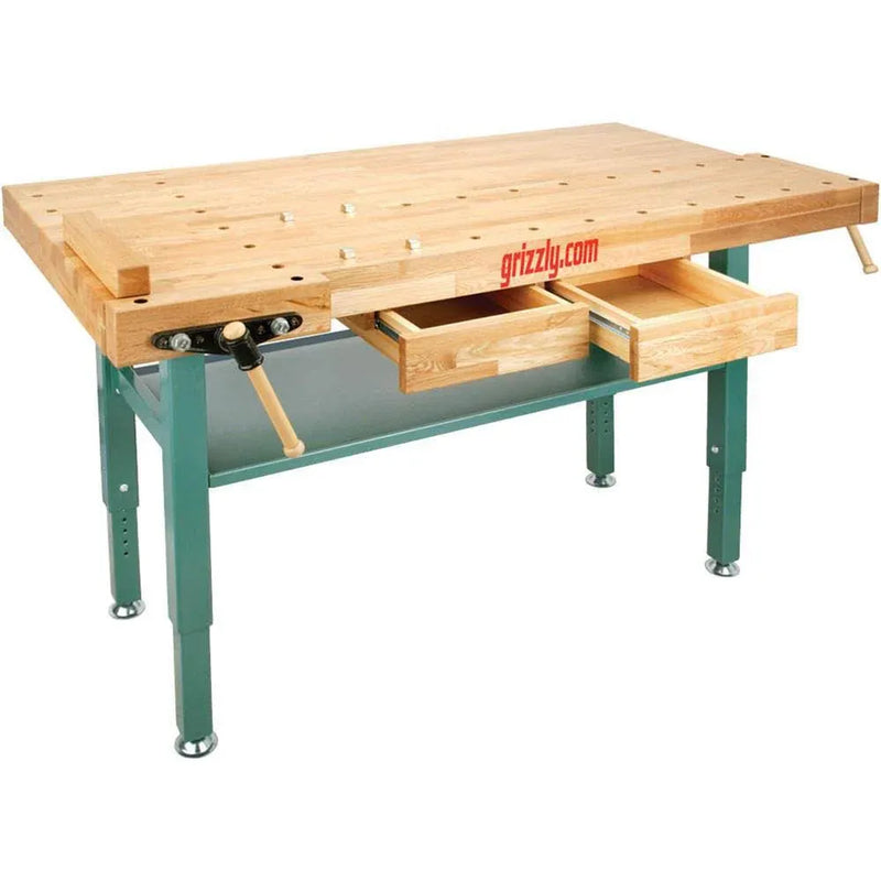 Grizzly Industrial T10157 - Heavy-Duty Oak Workbench with Steel Legs P1279