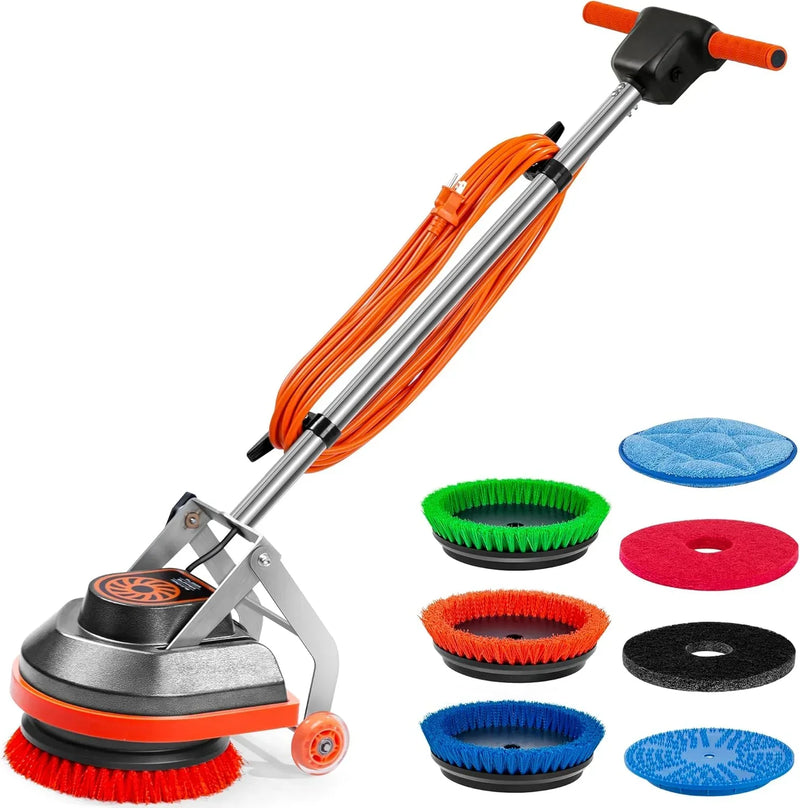 Commercial Floor Scrubber Machine with Brushes and Pads, Heavy Duty Floor Buffer Polisher and Cleaner- Deep Cleaning Tile and Grout, Hardwood Floors and Carpets without Getting on Hands and Knees V270