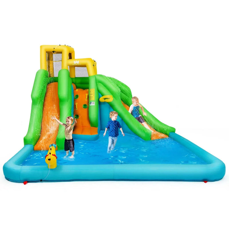 Inflatable Water Park Bounce House w/Climbing Wall Two Slides and Splash Pool J3159