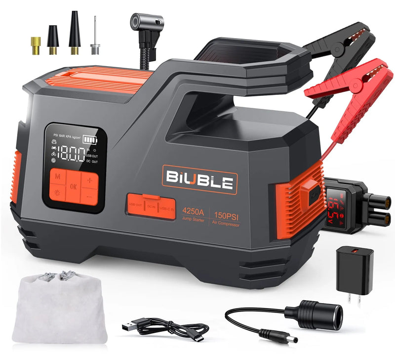 Car Jump Starter with Air Compressor, 4500A Peak 26800mAh 12V Auto with 150PSI Tire Inflator（up to All Gas or 10.0L Diesel Engine） W4848