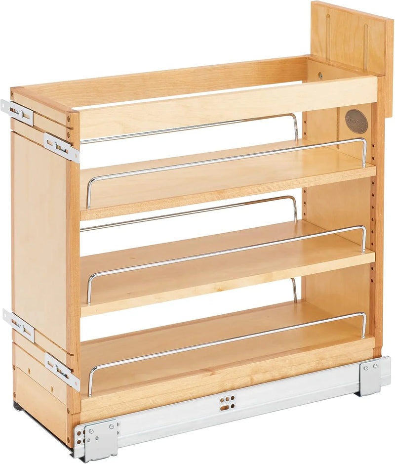 5-inch pull-out storage rack, suitable for bottom cabinets in kitchens/bathrooms, with a soft-closing slide rail for a spice rack/food storage rack, made of wood material U4119