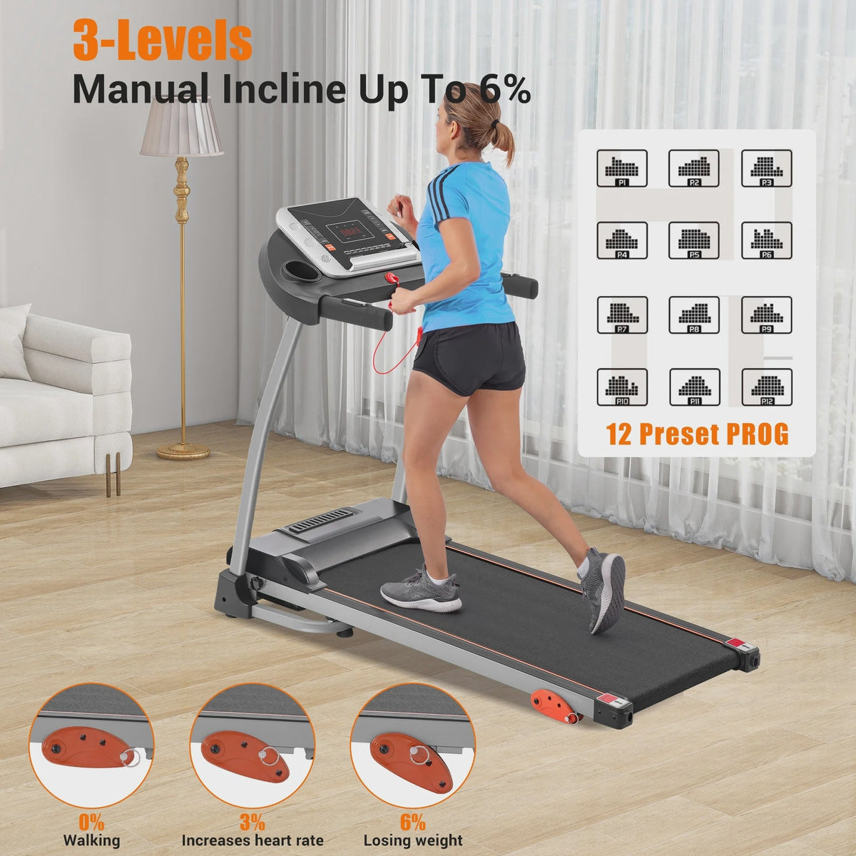 Ambifirner Easy Folding Treadmill with Adjustable Incline, Wide Running Deck, Foldable Design, Digital Monitor Mini Treadmill for Home Office