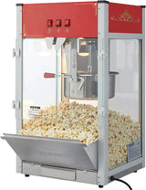 Popcorn machine, 12-ounce pot capacity, 1440-watt countertop popcorn machine, can produce 80 cups per batch, cinema-style popcorn machine, equipped with 3 switches for control, steel frame, tempered glass door, 1 pot, 2 spoons, red version