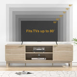 70" TV Stand Room, Fluted Mid-Century Modern TV Console for TVs up to 80 inch, Farmhouse Entertainment Center with 2 Storage, Media Console Table Room, Oak