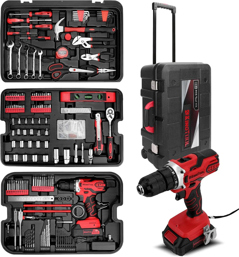Home Tool Set Kit - 286 PCS Home Auto Repair Tool Kit with Rolling Tool Box, Mechanic Tool Sets with 21V Max Cordless Power drill, Perfect for Homeowner, Diyer, Handyman X3902