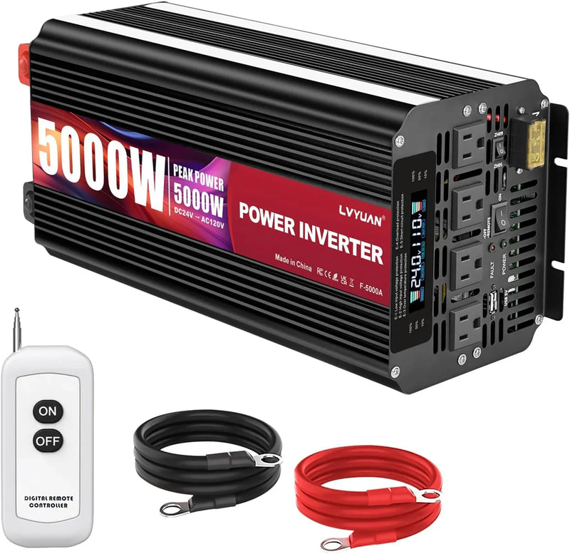 5000 Watt Power Inverter 12V to 110V 120V for Vehicle, Solar Inverter System, Heavy Duty, RV, Truck, Off Grid,Camping with 4 AC Outlets, LCD Display, Wireless Remote Control, Car Power Inverter R4153