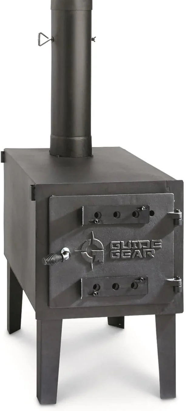 Guide Gear Large Outdoor Wood Burning Stove Portable with Chimney Pipe for Cooking, Camping, Tent, Hiking, Fishing, Backpacking I3363