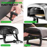 Outdoor pizza oven, equipped with 360-degree rotating pizza stone | Adjustable temperature control | Includes pizza shovel, pizza knife, stone, lid and hose | Can bake a 12-inch pizza in 60 seconds | 32.9 x 16.1 x 12.4 inches