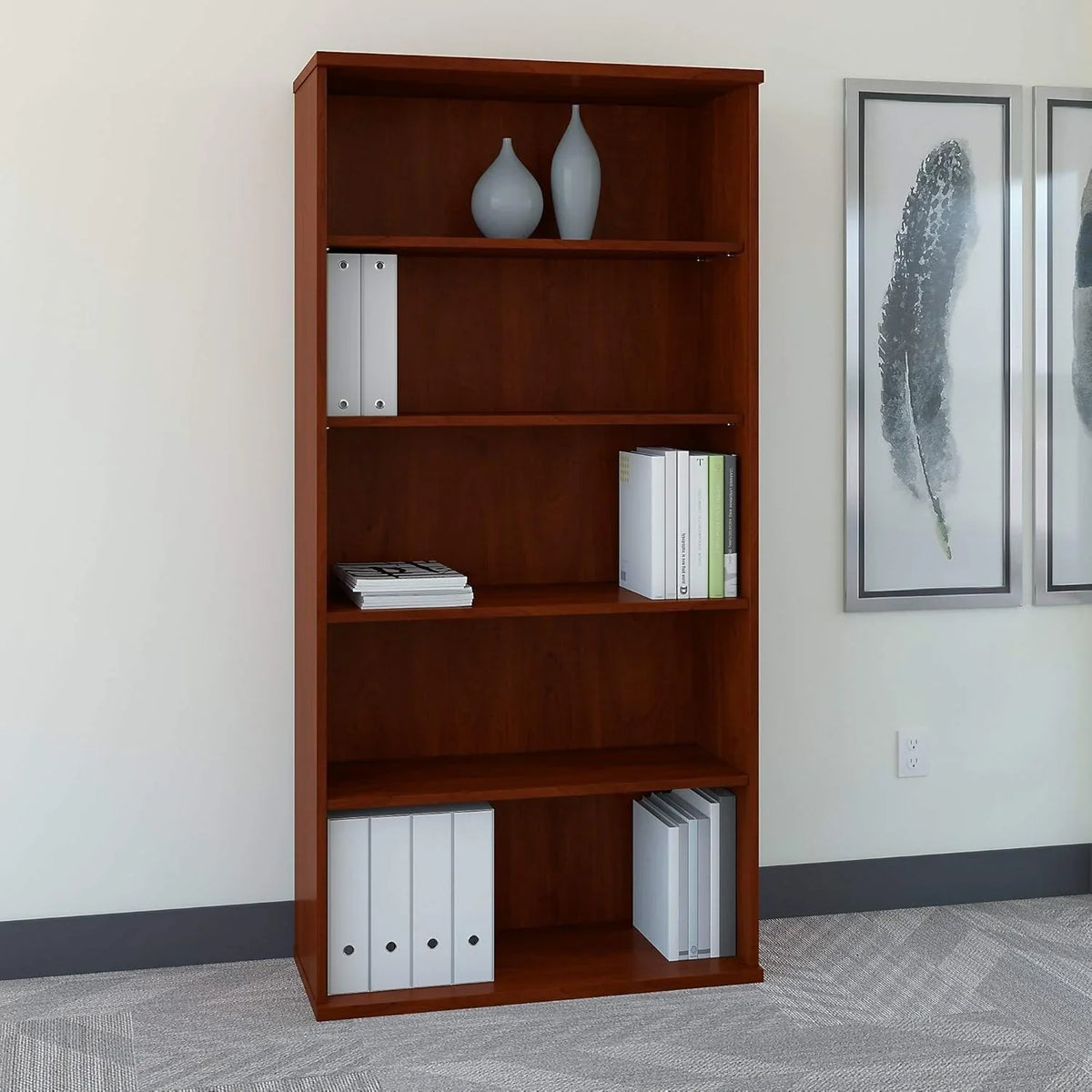 Bush Business Furniture Series C Tall 5 Shelf Bookcase in Mocha Cherry, Large Bookshelf for Home and Professional Office
