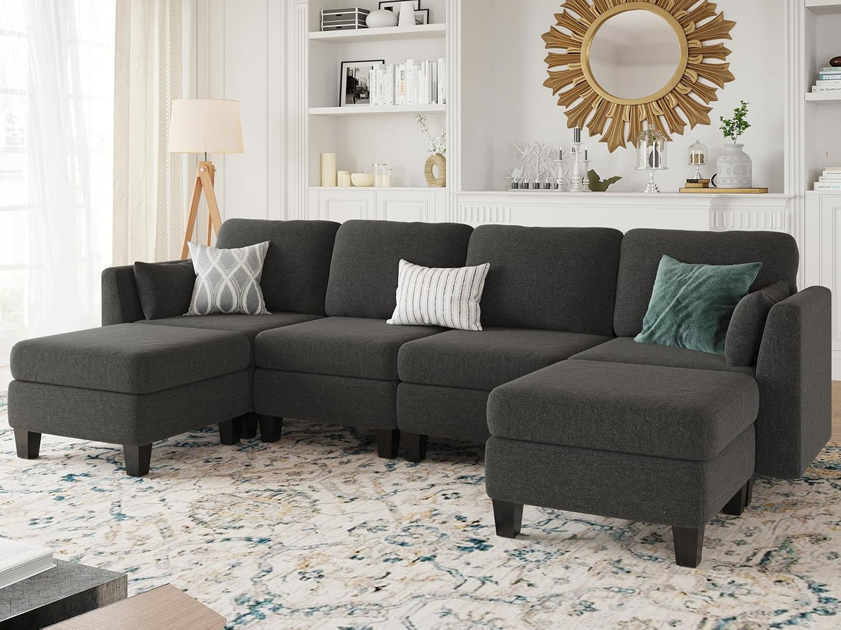 Modular Sectional Sofa, Convertible U Shaped Sofa Couch with High Density Memory Foam, 6 Seat Comfy Modular Sofa Couch Room, Modern U Shaped Sectional Sofa, Dimgrey