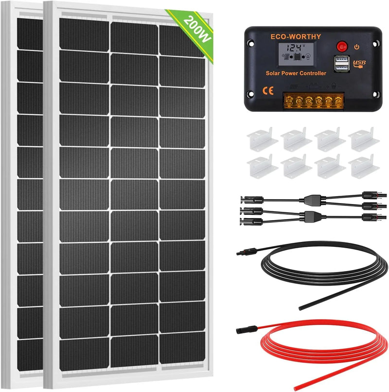 200 Watts 12 Volt/24 Volt Solar Panel Kit with High Efficiency Monocrystalline Solar Panel and 30A PWM Charge Controller for RV, Camper, Vehicle, Caravan and Other Off Grid Applications L3526